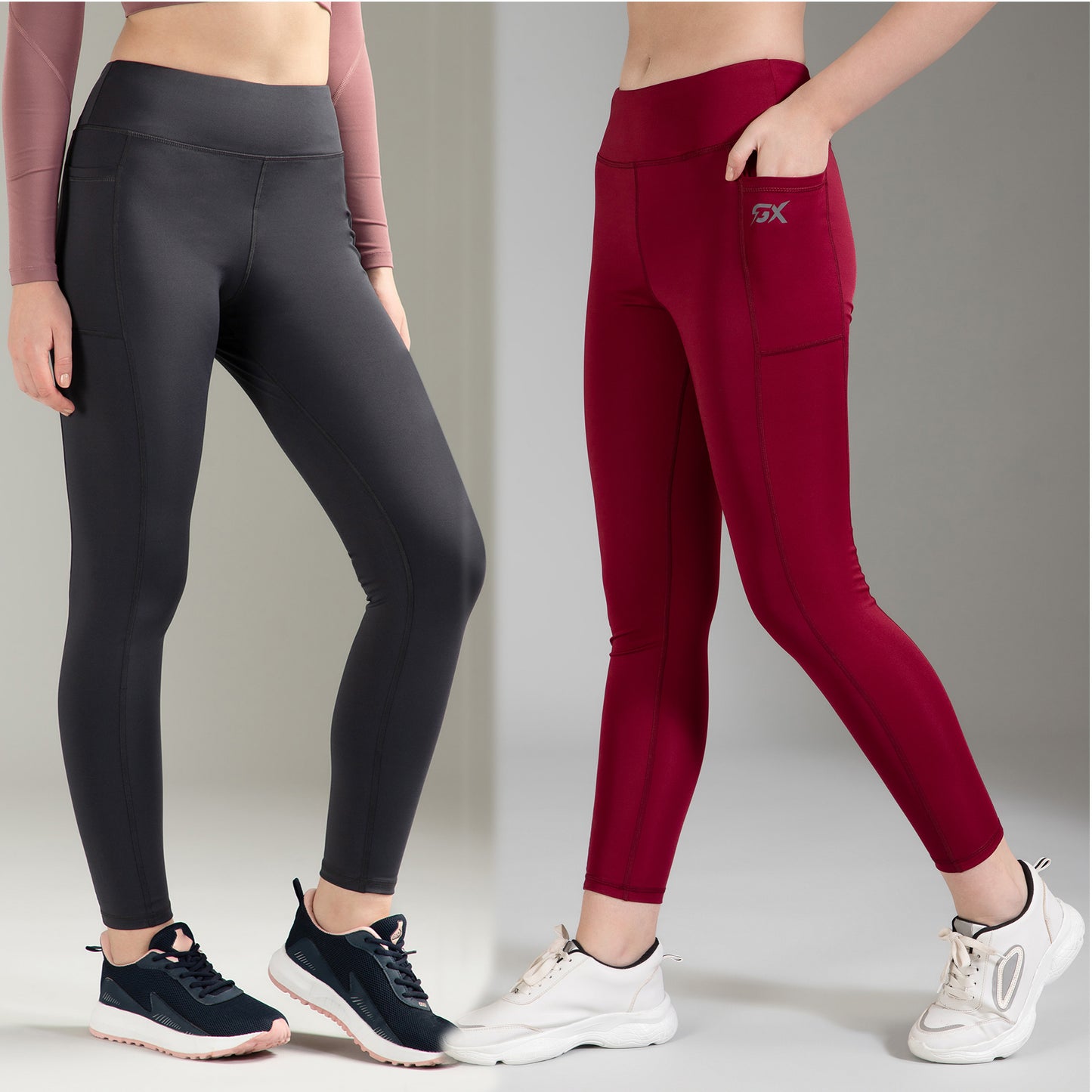 Dark Grey & Maroon Combo Leggings