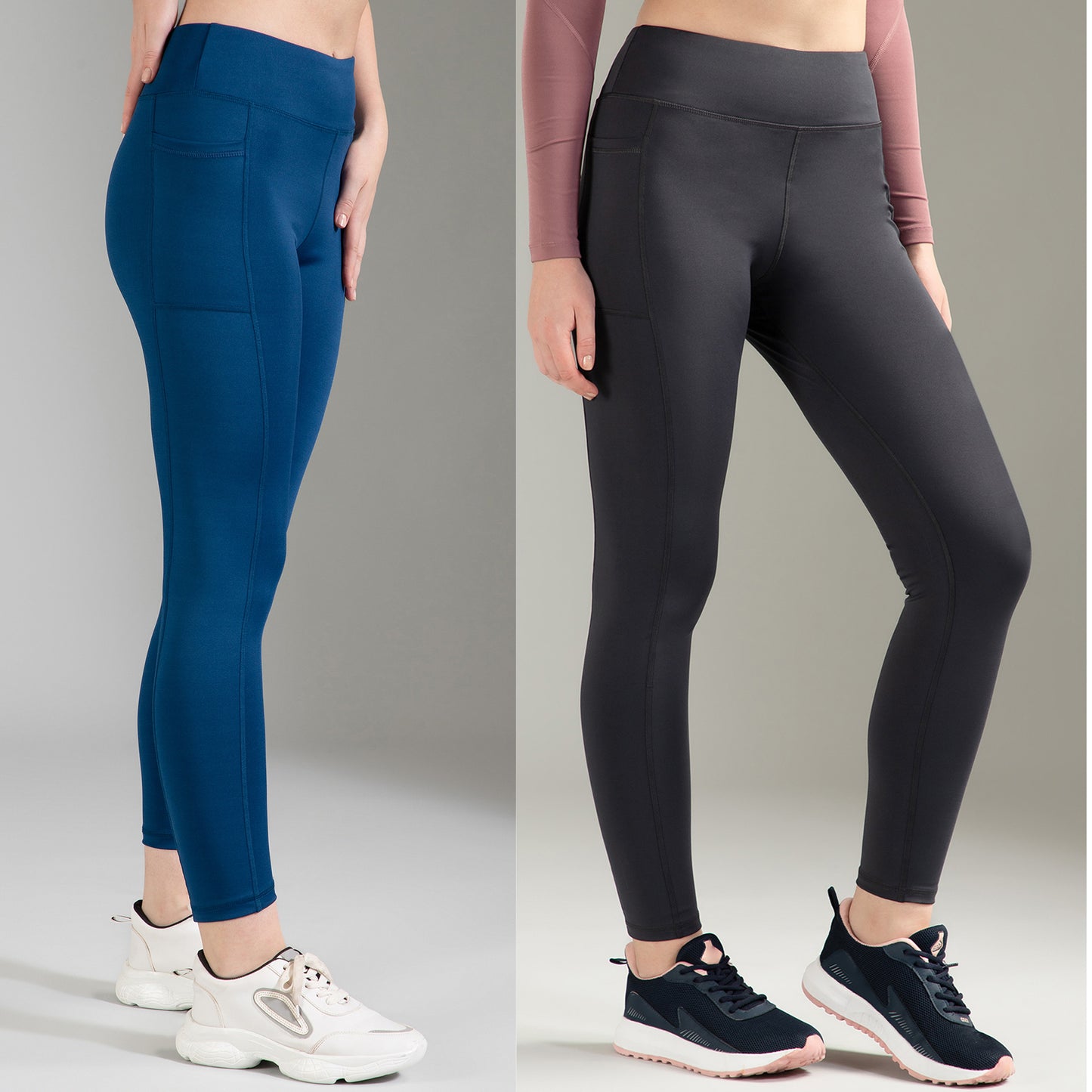 Blue & Dark Grey Combo Leggings