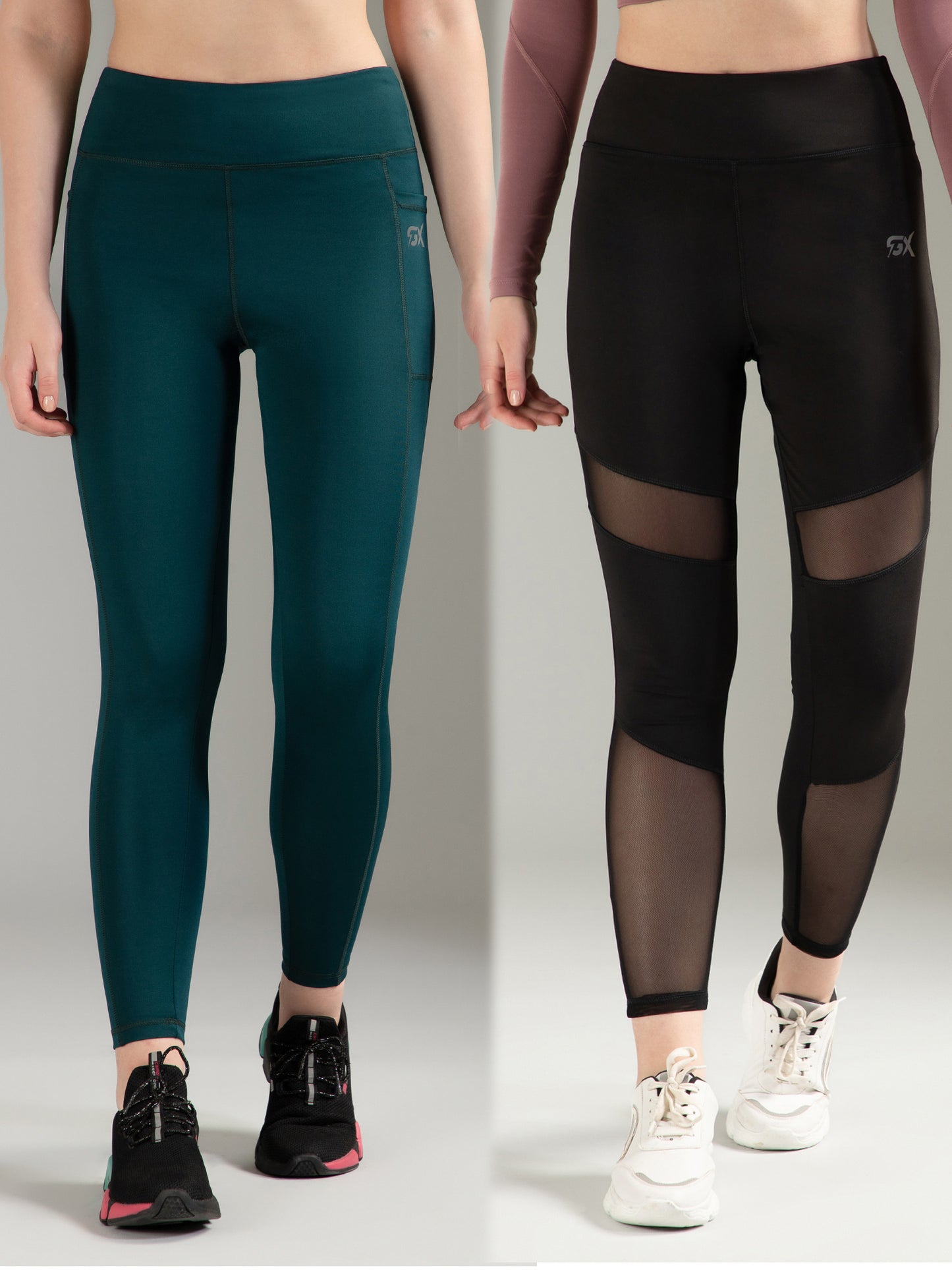 Dark Green & Black mesh Combo Leggings