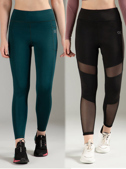 Dark Green & Black mesh Combo Leggings