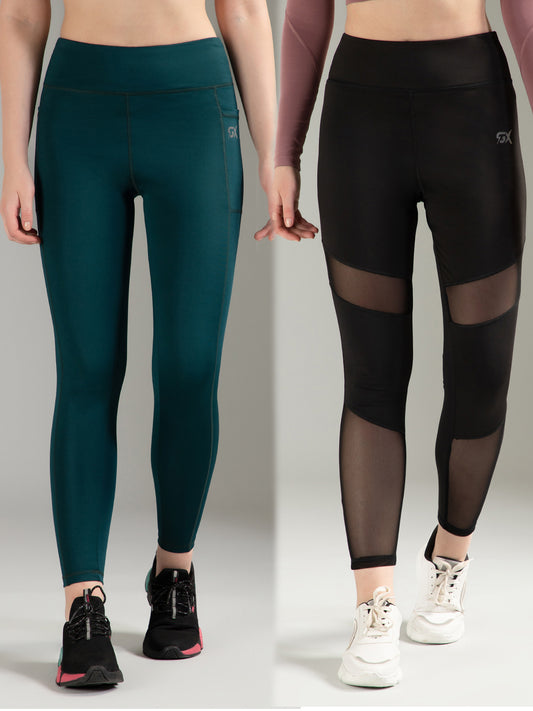 Dark Green & Black mesh Combo Leggings