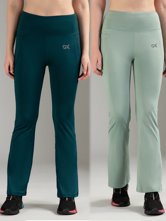Super Flare Pants Dark green & Pista Combo