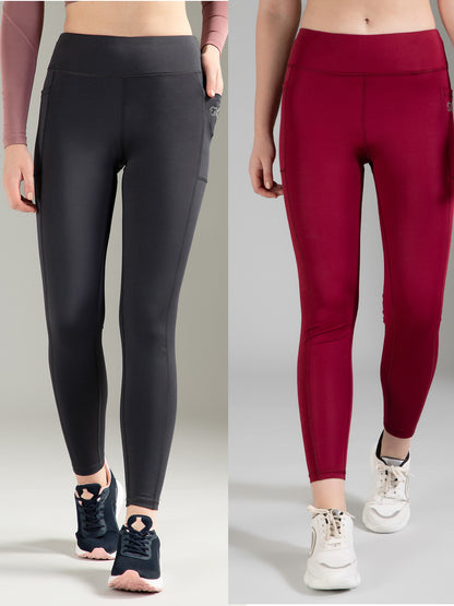 Dark Grey & Maroon Combo Leggings