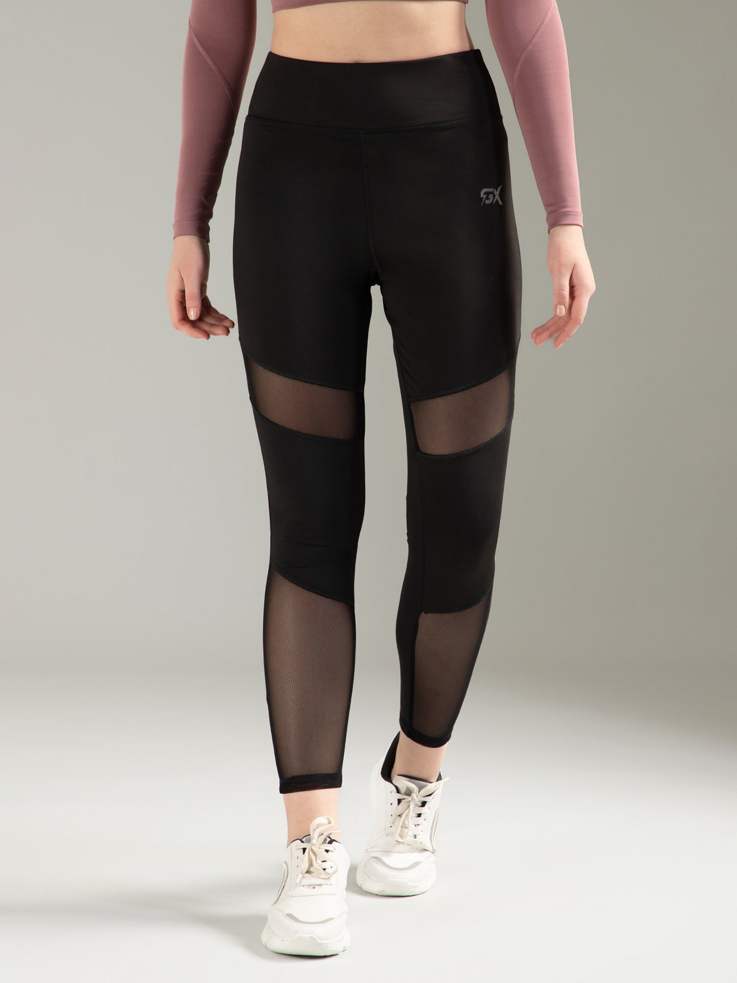 Black Mesh Self Design Legging
