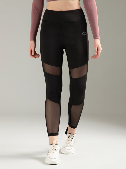 Black Mesh Self Design Legging