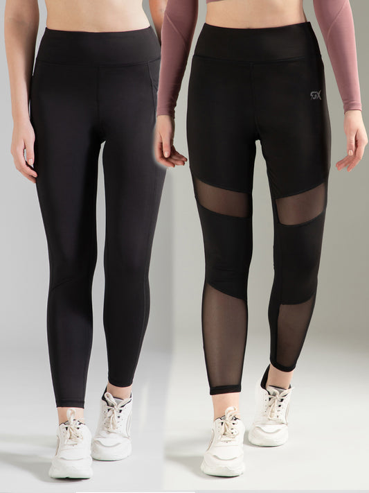 Black & Black Mesh Combo Leggings