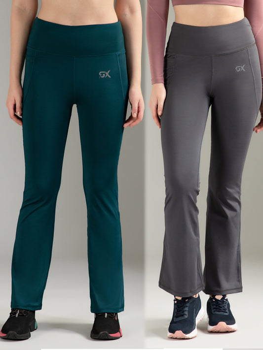 Super Flare Pants Dark Grey & Green Combo