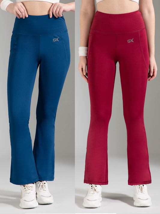 Super Flare Pants Blue & Maroon Combo
