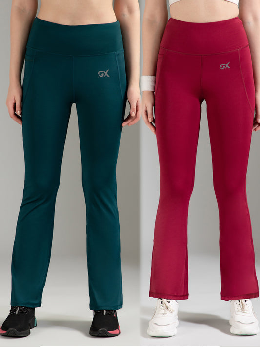 Super Flare Pants Dark Grey & Maroon Combo
