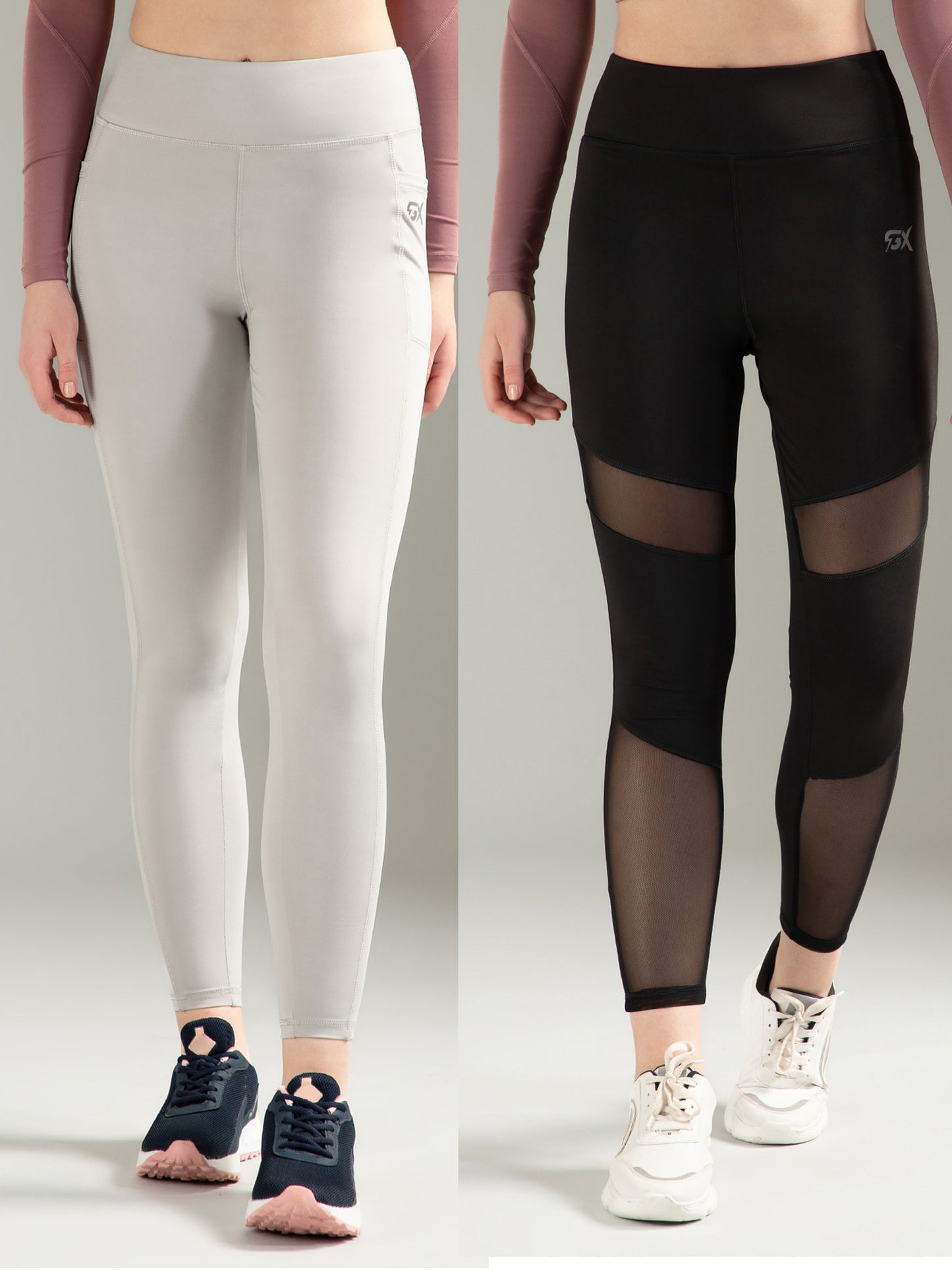 Light Grey & Black Mesh Combo Leggings