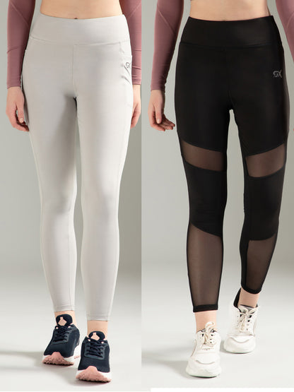 Light Grey & Black Mesh Combo Leggings
