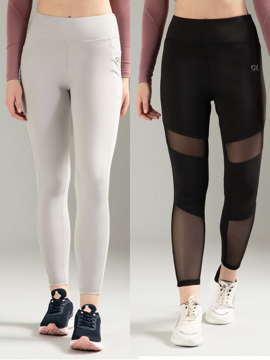 Light Grey & Black Mesh Combo Leggings