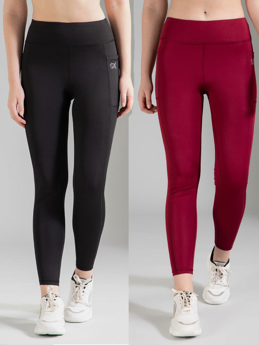 Black & Maroon Combo Leggings