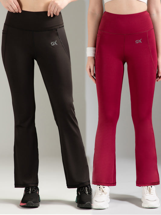 Super Flare Pants Black & Maroon Combo