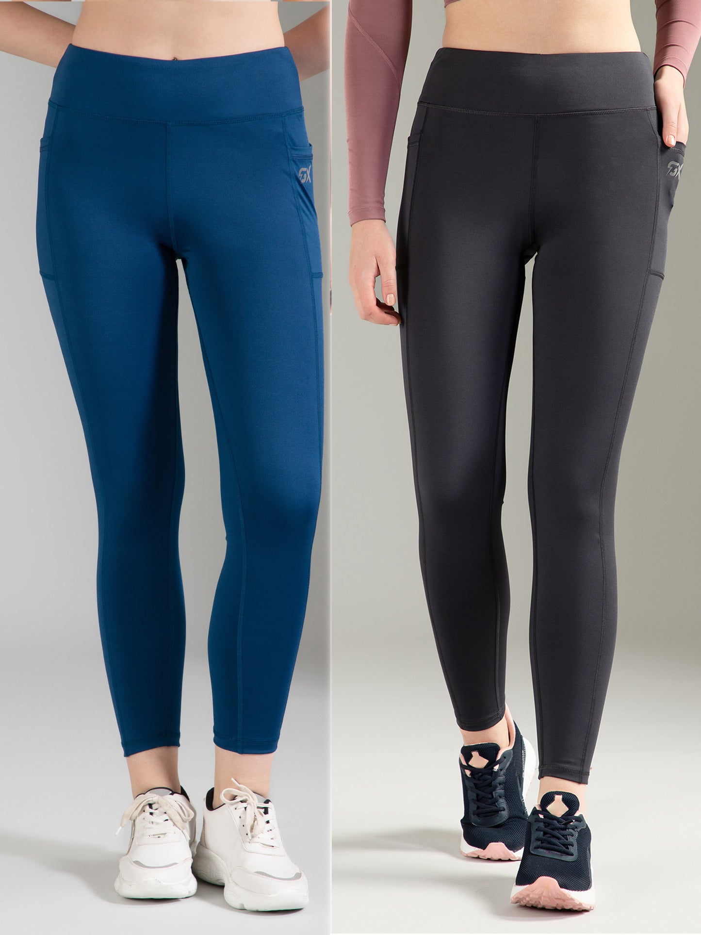 Blue & Dark Grey Combo Leggings