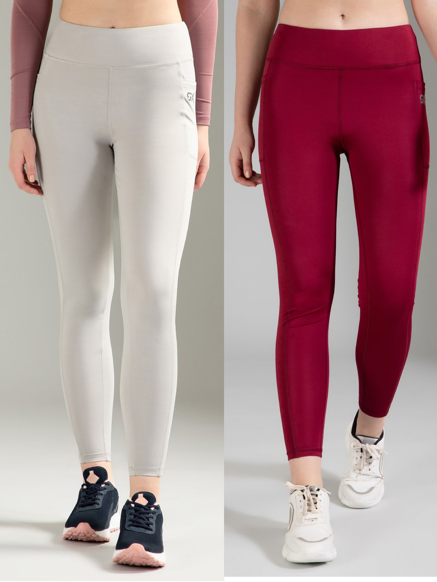 Maroon & Light Grey Combo Leggings