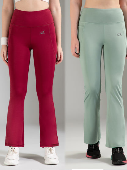 Super Flare Pants Maroon & Pista Combo