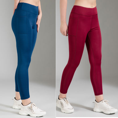 Blue & Maroon Combo Leggings
