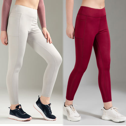Maroon & Light Grey Combo Leggings
