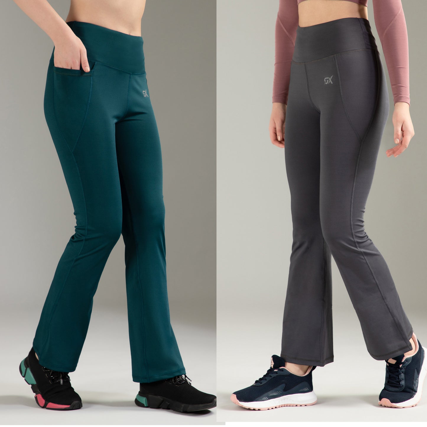 Super Flare Pants Dark Grey & Green Combo