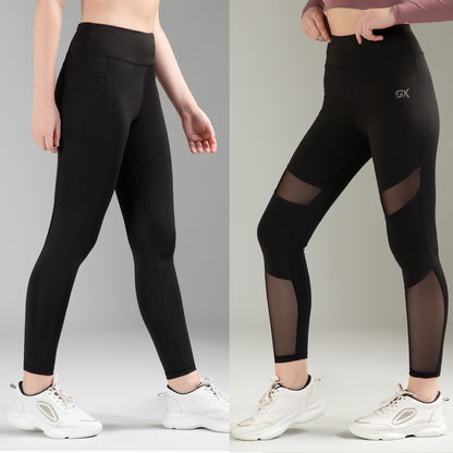Black & Black Mesh Combo Leggings