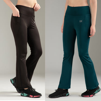 Super Flare Pants Black & Green Combo