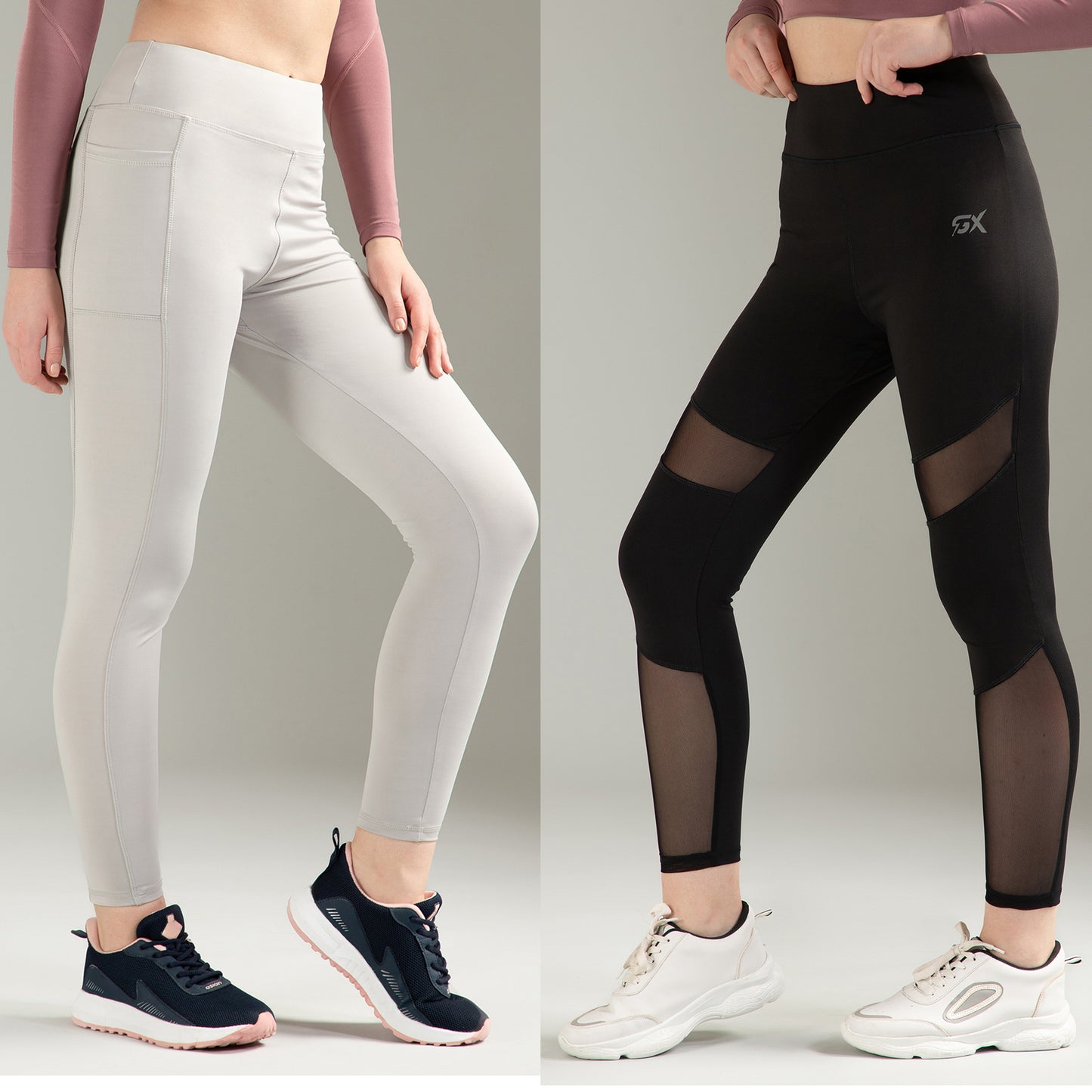 Light Grey & Black Mesh Combo Leggings