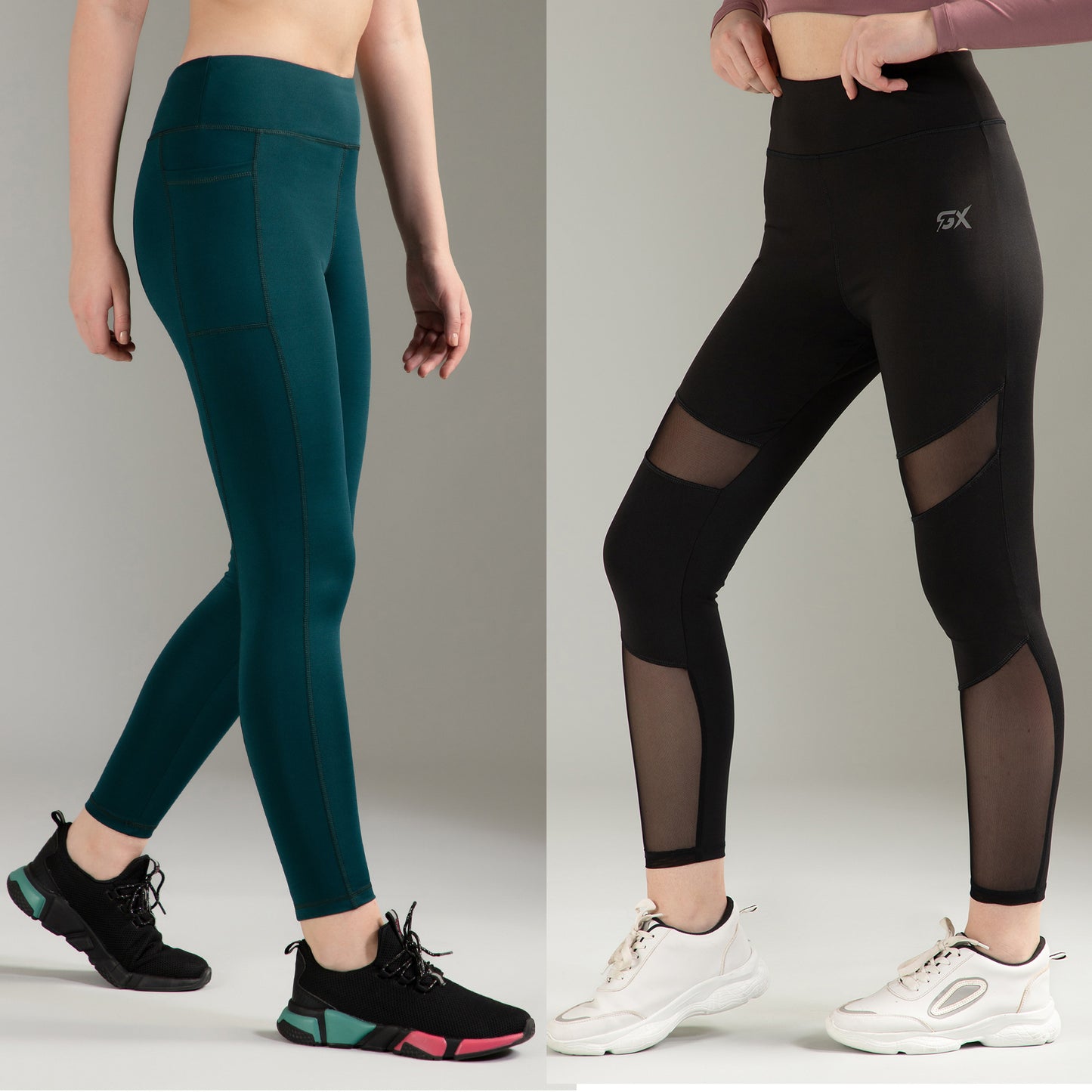 Dark Green & Black mesh Combo Leggings