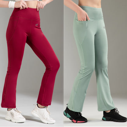 Super Flare Pants Maroon & Pista Combo