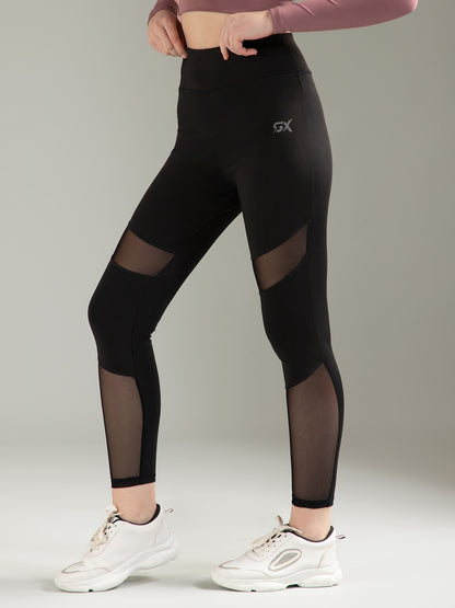 Black Mesh Self Design Legging