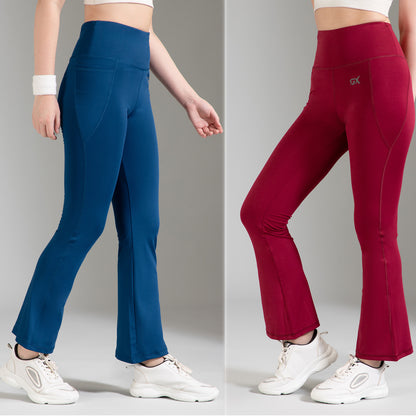 Super Flare Pants Blue & Maroon Combo