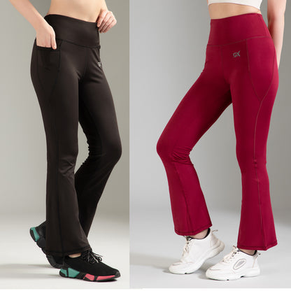 Super Flare Pants Black & Maroon Combo