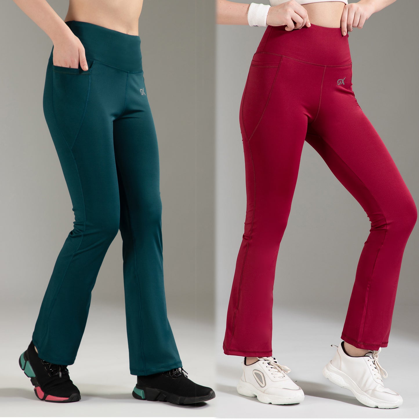 Super Flare Pants Dark Grey & Maroon Combo