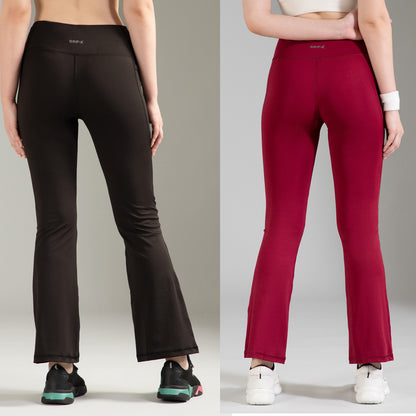 Super Flare Pants Black & Maroon Combo