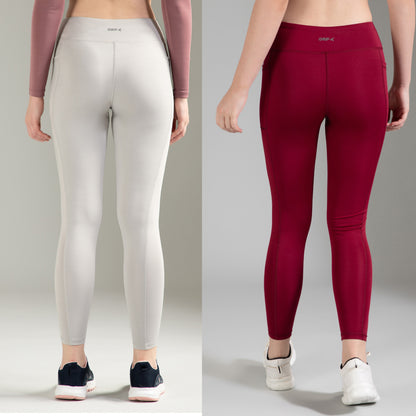 Maroon & Light Grey Combo Leggings
