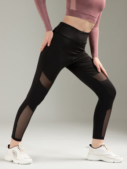 Black Mesh Self Design Legging