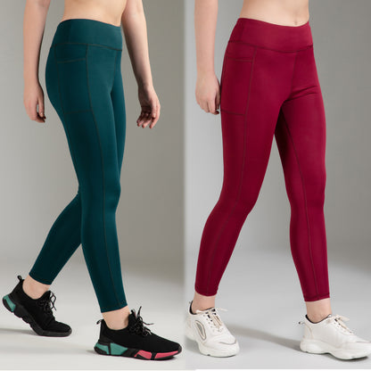 Maroon & Dark Green Combo Leggings