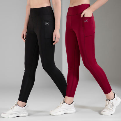 Black & Maroon Combo Leggings