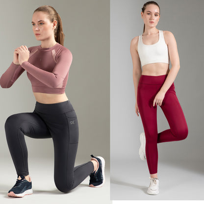 Dark Grey & Maroon Combo Leggings