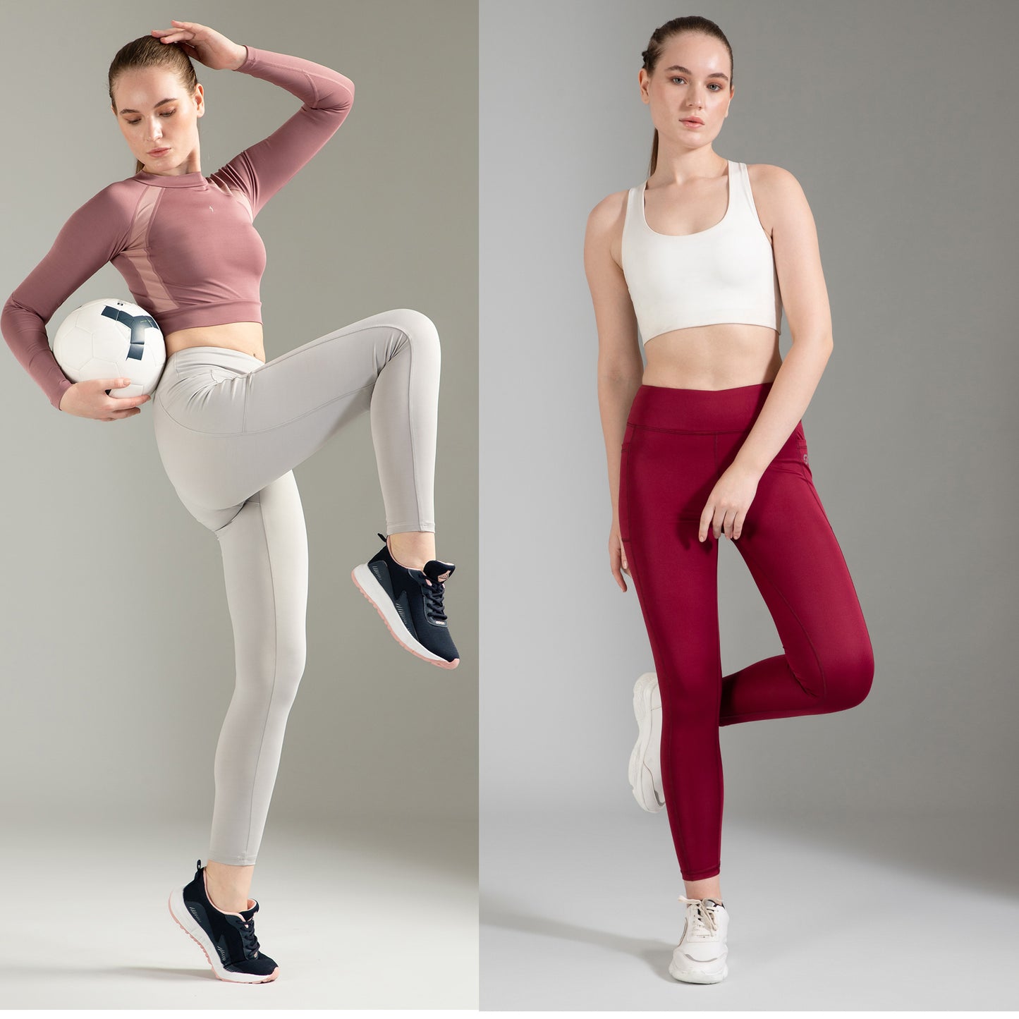 Maroon & Light Grey Combo Leggings