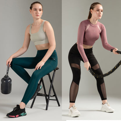 Dark Green & Black mesh Combo Leggings