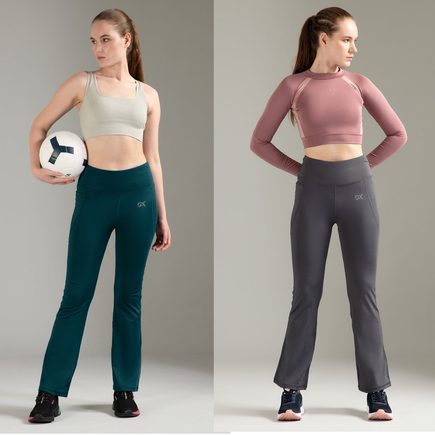 Super Flare Pants Dark Grey & Green Combo