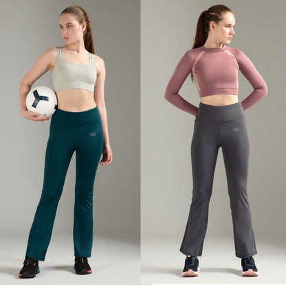 Super Flare Pants Dark Grey & Green Combo