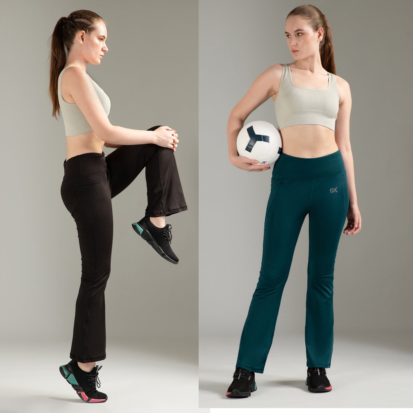 Super Flare Pants Black & Green Combo