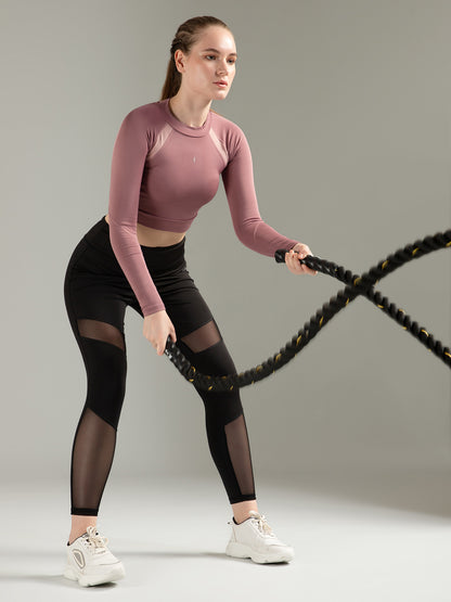 Black Mesh Self Design Legging