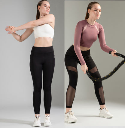 Black & Black Mesh Combo Leggings