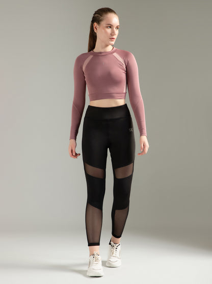 Black Mesh Self Design Legging