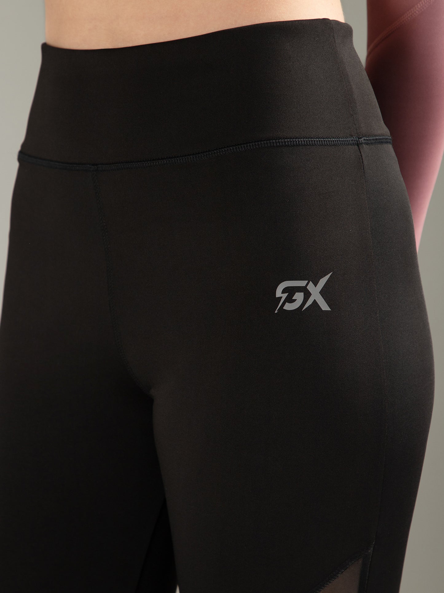 Black Mesh Self Design Legging