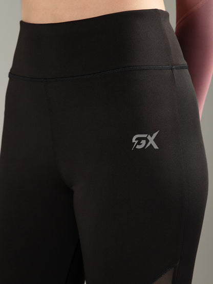 Black Mesh Self Design Legging