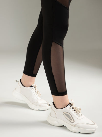 Black Mesh Self Design Legging